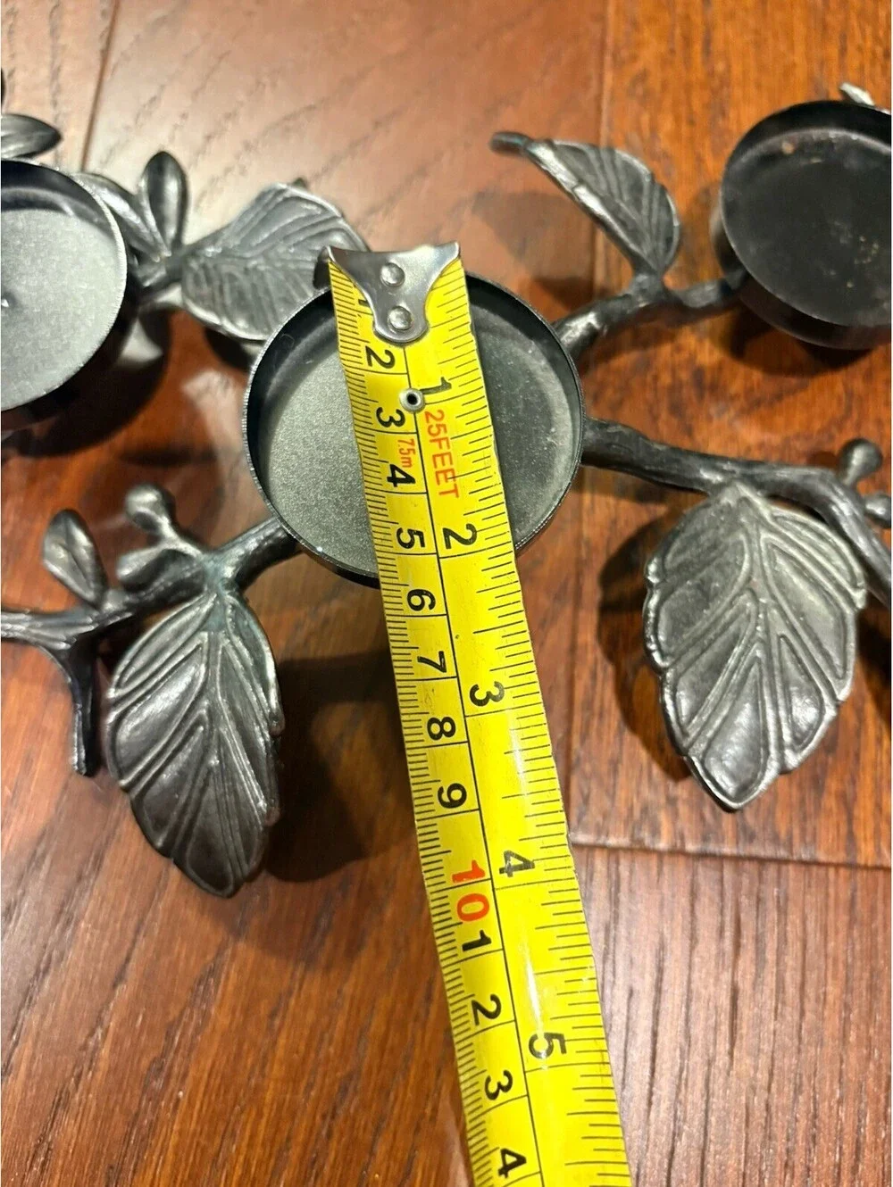 5 Tea light Candle Holder Leaves On Metal Branch 15” Long